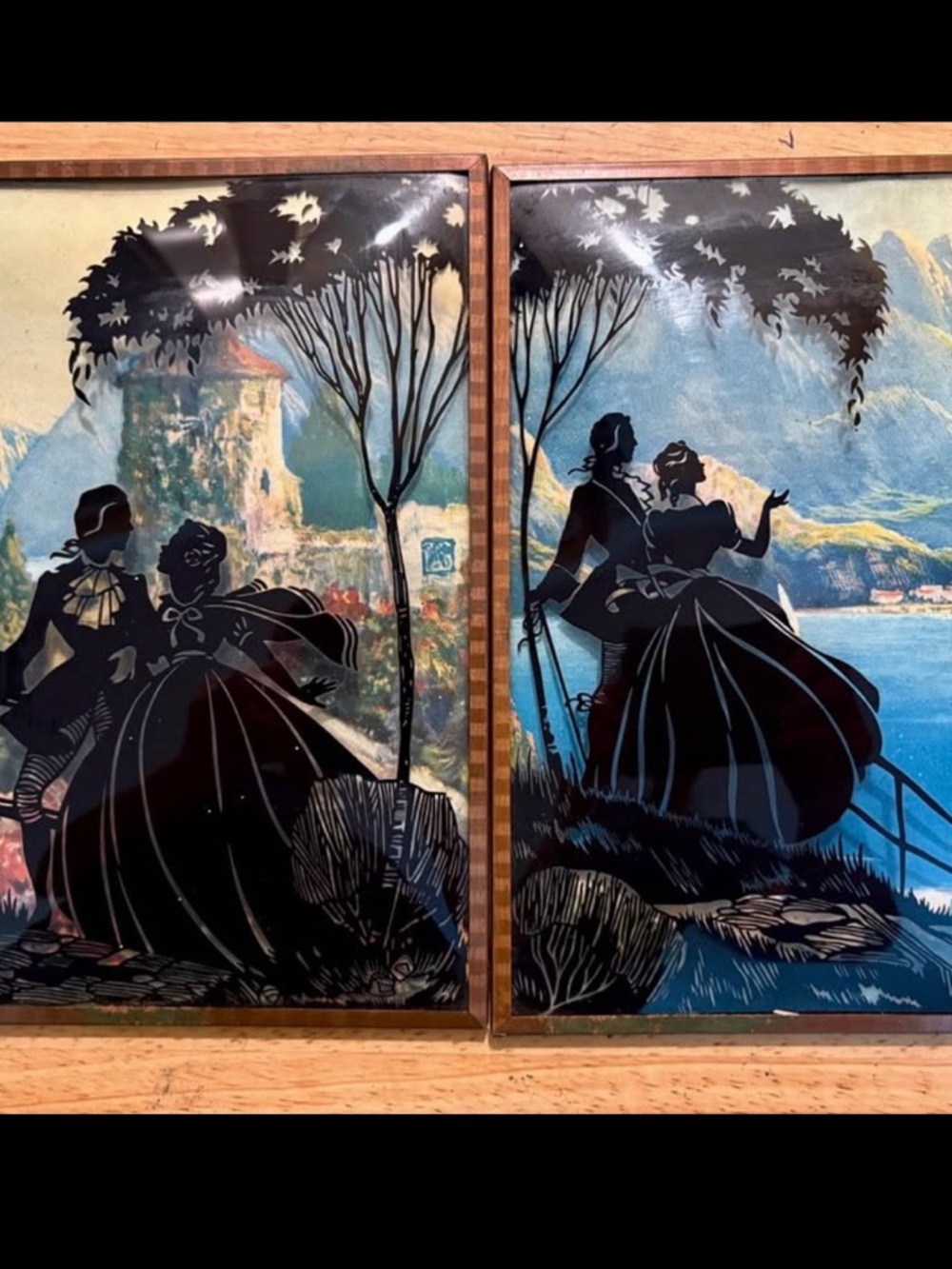 Victorian Lot of Silhouettes Artwork Bubble Glass Courting Couple